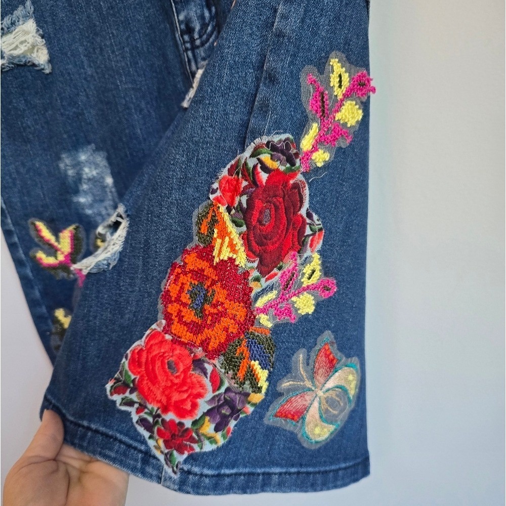 Anthropologie NEW Cecilia Prado Gardeners Denim Embroidered Jean Skirt SZ Small - Picture 7 of 13
